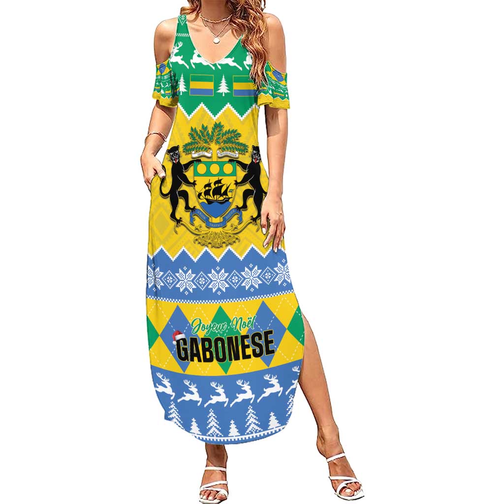 Gabon Christmas Summer Maxi Dress Joyeux Noel Coat Of Arms - Wonder Print Shop