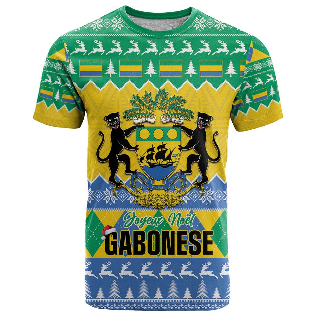 Gabon Christmas T Shirt Joyeux Noel Coat Of Arms - Wonder Print Shop