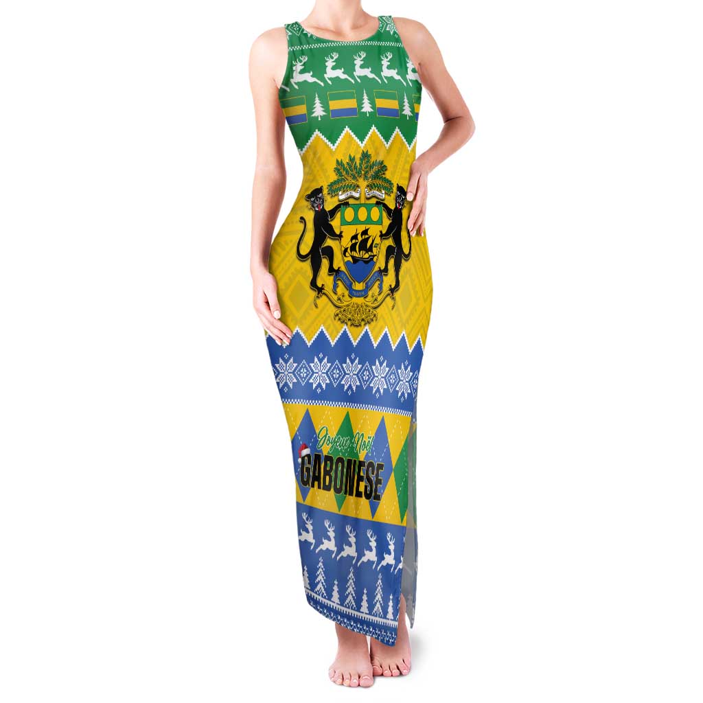 Gabon Christmas Tank Maxi Dress Joyeux Noel Coat Of Arms - Wonder Print Shop