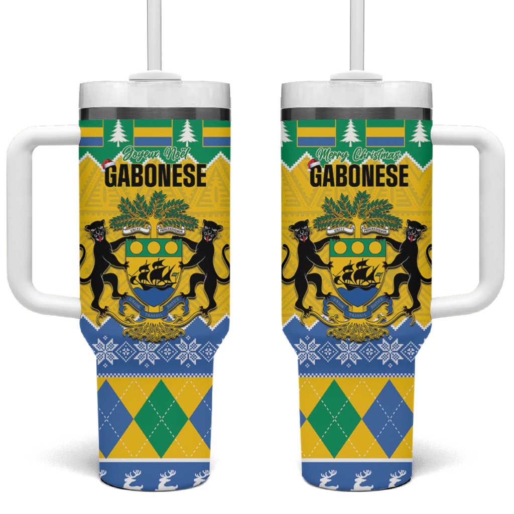 Gabon Christmas Tumbler With Handle Joyeux Noel Coat Of Arms - Wonder Print Shop