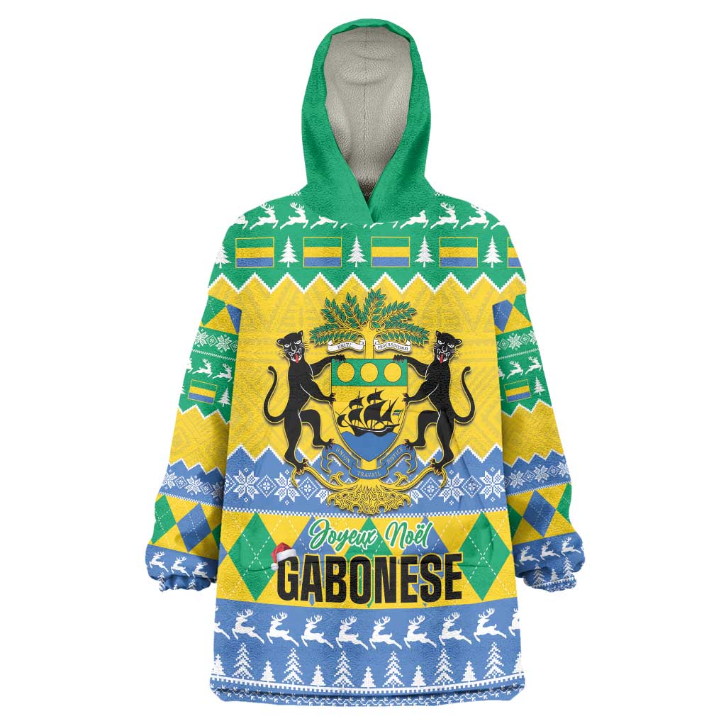 Gabon Christmas Wearable Blanket Hoodie Joyeux Noel Coat Of Arms