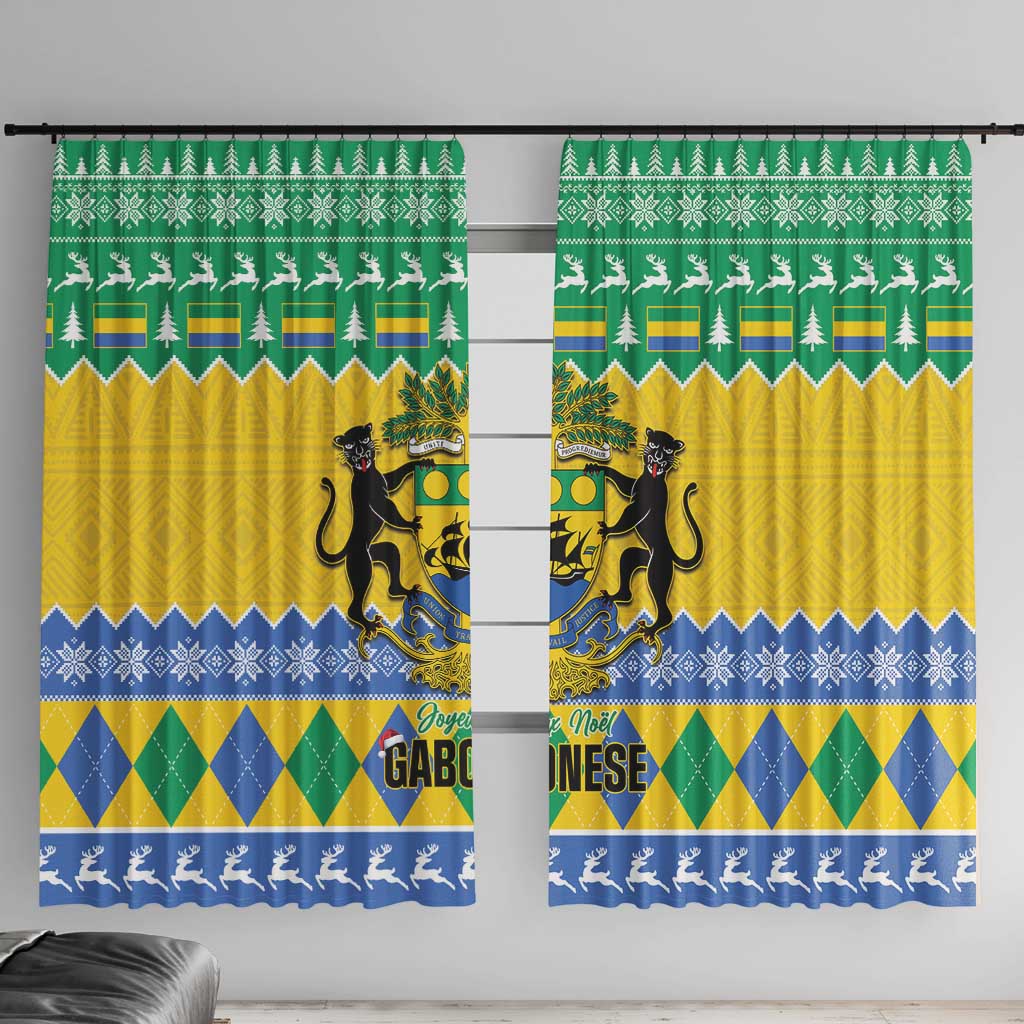 Gabon Christmas Window Curtain Joyeux Noel Coat Of Arms - Wonder Print Shop