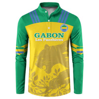 Green football button sweatshirt with yellow front panther graphic and 'GABON Les Pantheres'