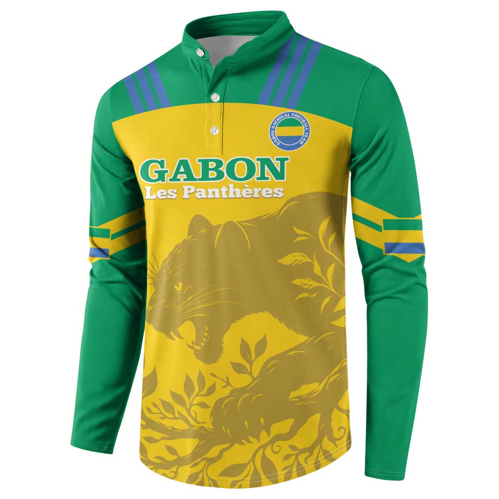 Green football button sweatshirt with yellow front 'GABON Les Pantheres' and team crest