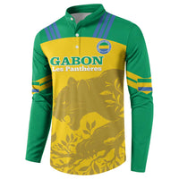 Green football button sweatshirt with yellow front 'GABON Les Pantheres' and team crest