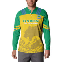 Green football button sweatshirt with yellow front 'GABON Les Pantheres' and crest