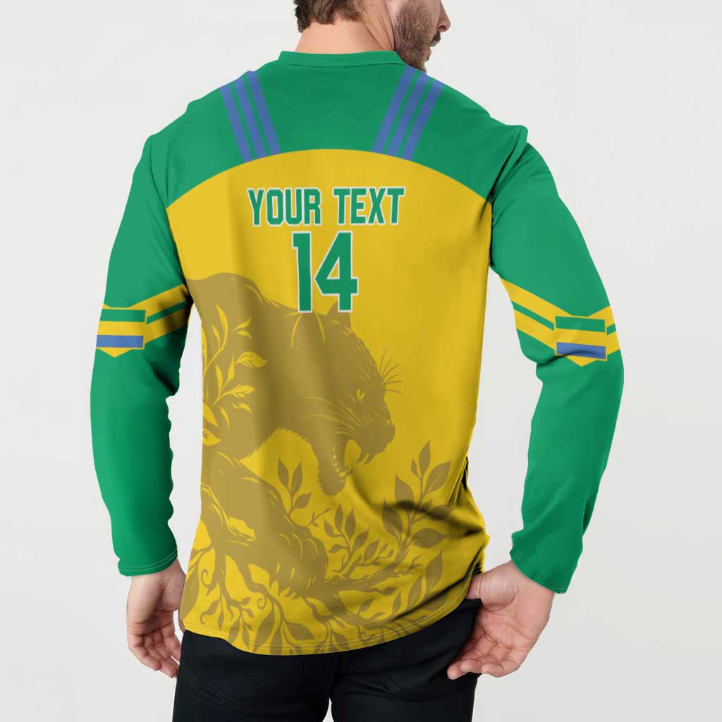 Green and yellow football button sweatshirt with back 'YOUR TEXT' and number 14