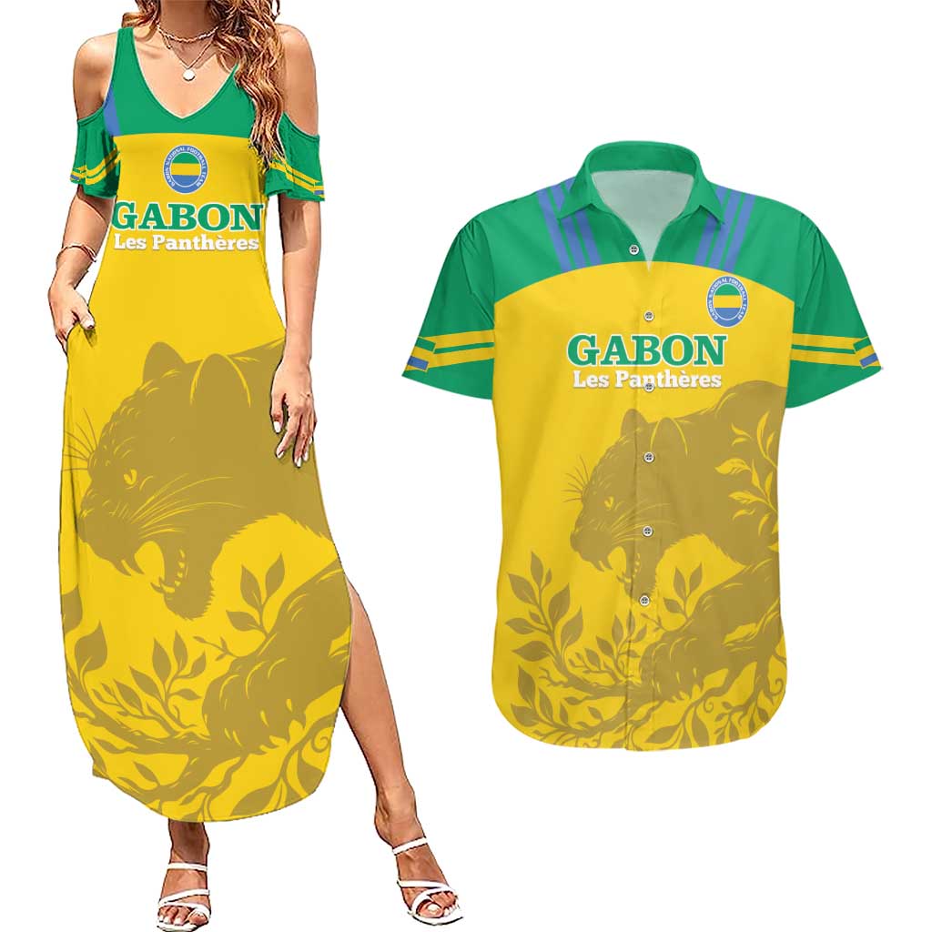 Custom Gabon Football Couples Matching Summer Maxi Dress and Hawaiian Shirt Allez Les Pantheres - Wonder Print Shop