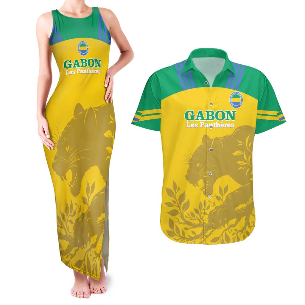 Custom Gabon Football Couples Matching Tank Maxi Dress and Hawaiian Shirt Allez Les Pantheres - Wonder Print Shop