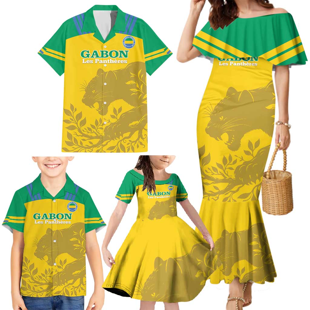 Custom Gabon Football Family Matching Mermaid Dress and Hawaiian Shirt Allez Les Pantheres - Wonder Print Shop