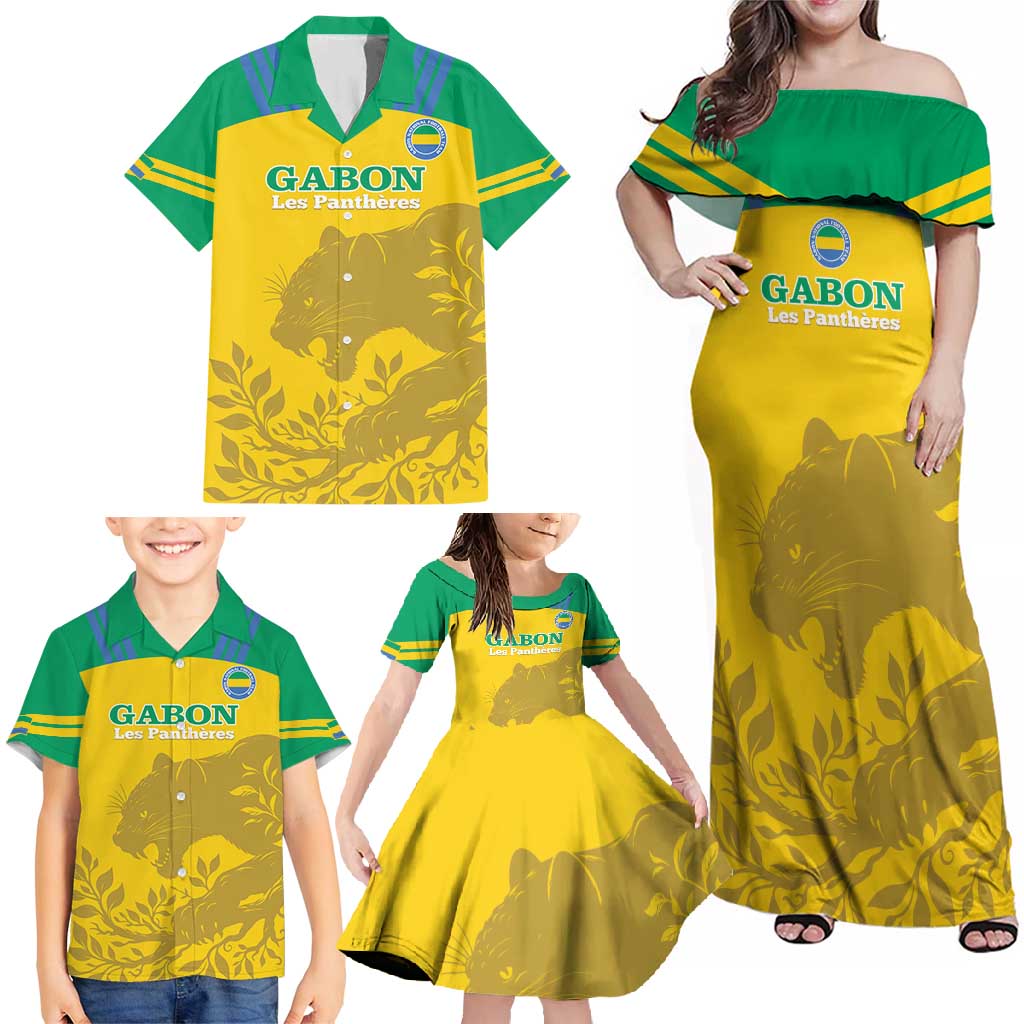 Custom Gabon Football Family Matching Off Shoulder Maxi Dress and Hawaiian Shirt Allez Les Pantheres - Wonder Print Shop