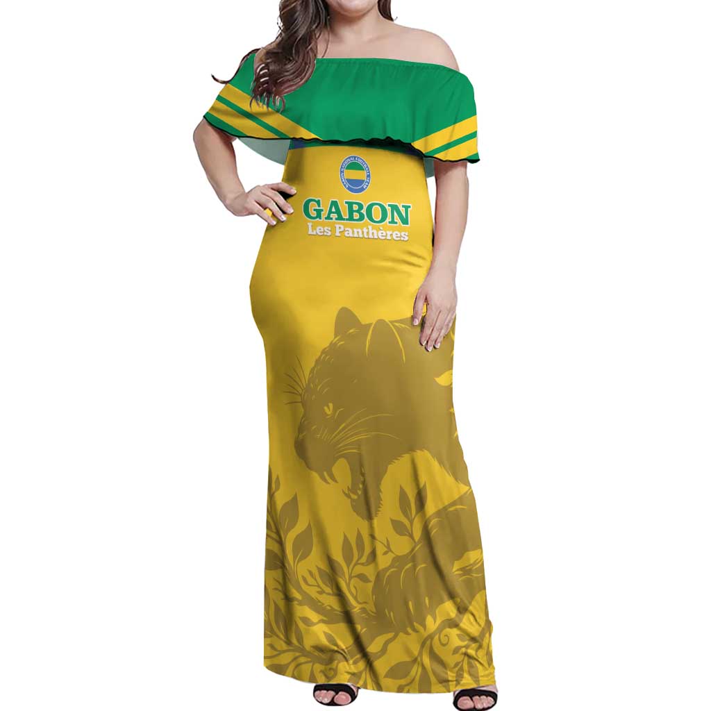 Custom Gabon Football Off Shoulder Maxi Dress Allez Les Pantheres - Wonder Print Shop