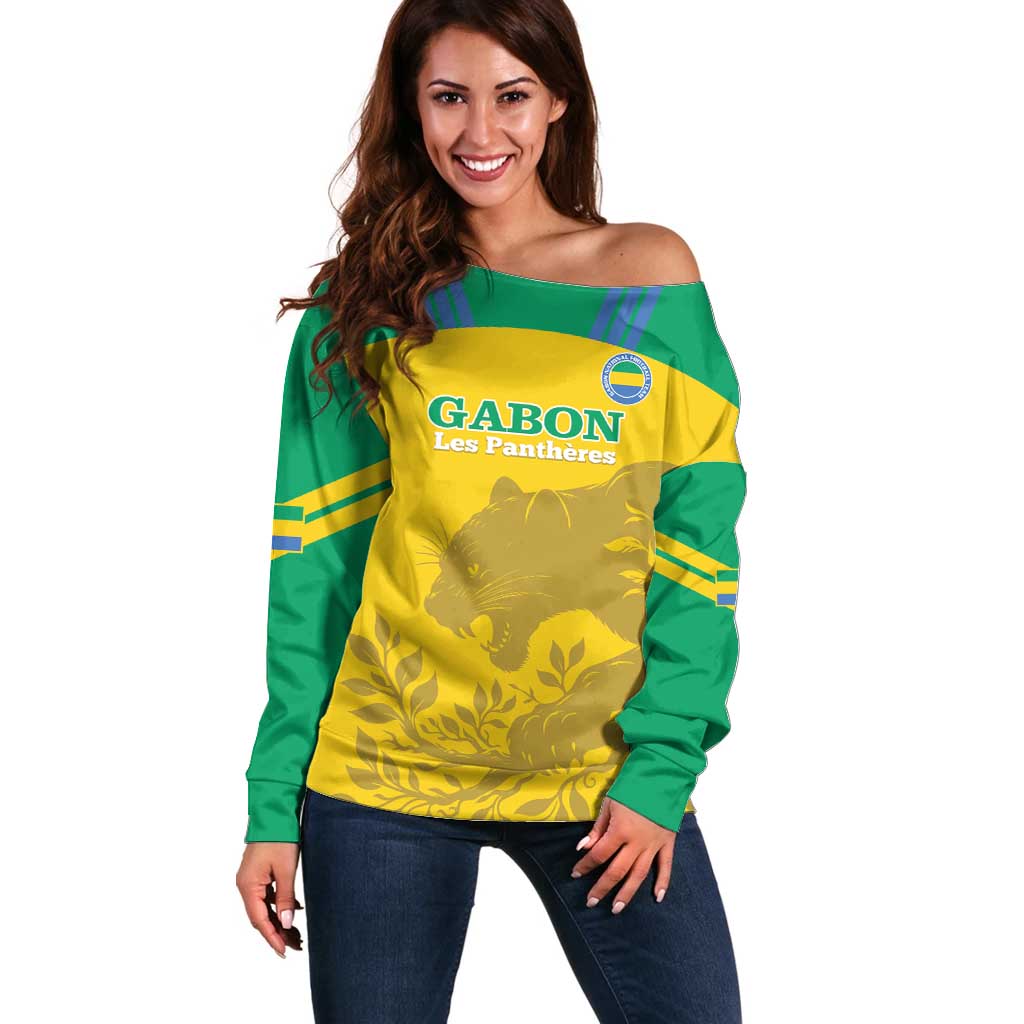 Custom Gabon Football Off Shoulder Sweater Allez Les Pantheres - Wonder Print Shop