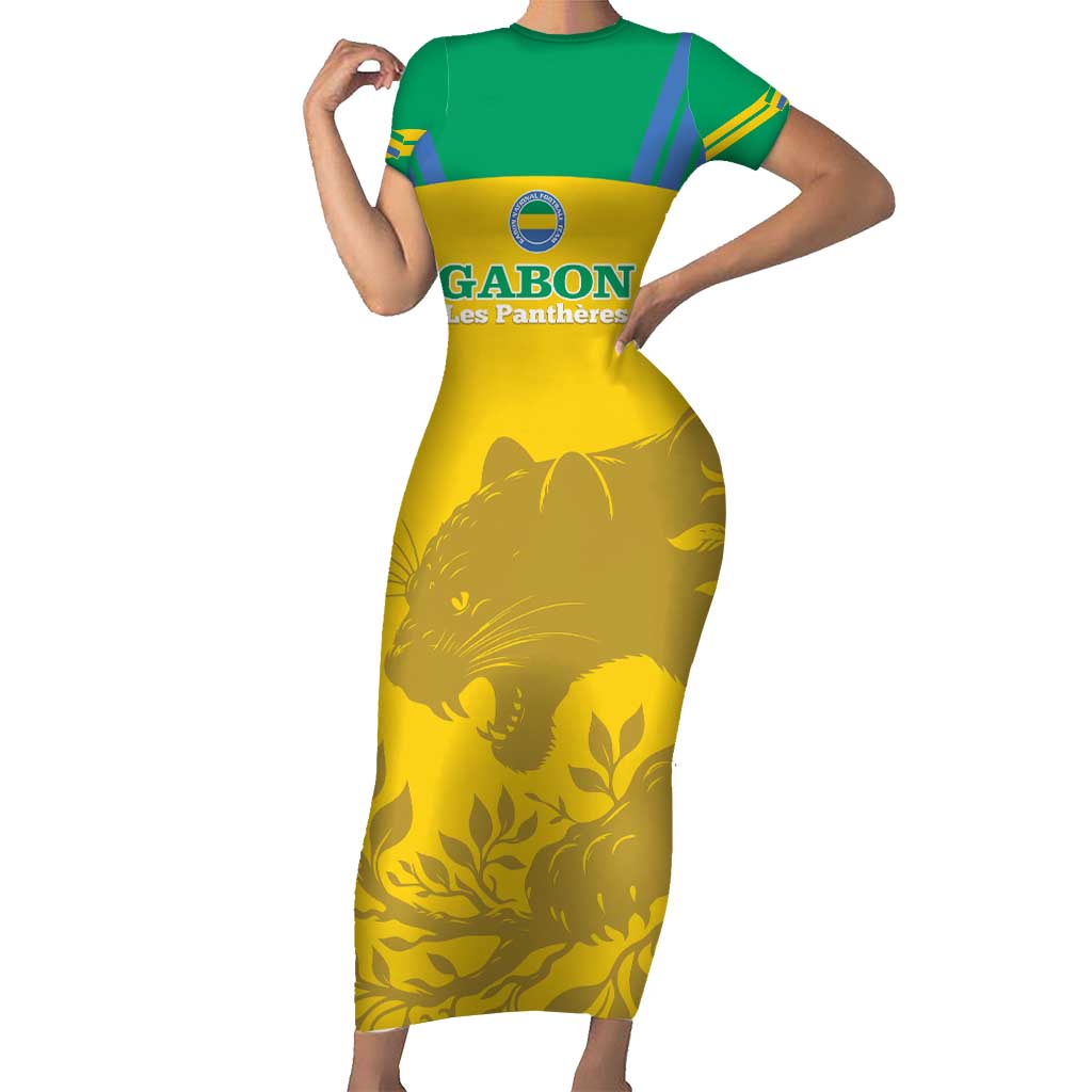 Custom Gabon Football Short Sleeve Bodycon Dress Allez Les Pantheres - Wonder Print Shop