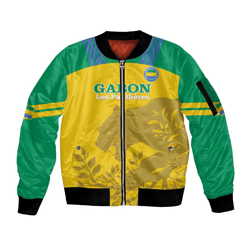 Custom Gabon Football Sleeve Zip Bomber Jacket Allez Les Pantheres - Wonder Print Shop