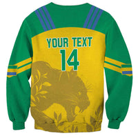 Green and yellow crewneck sweatshirt with back 'YOUR TEXT' 14 and panther graphic