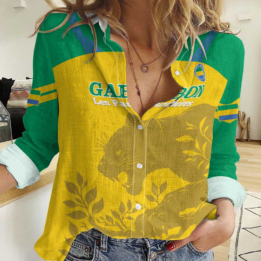 Custom Gabon Football Women Casual Shirt Allez Les Pantheres