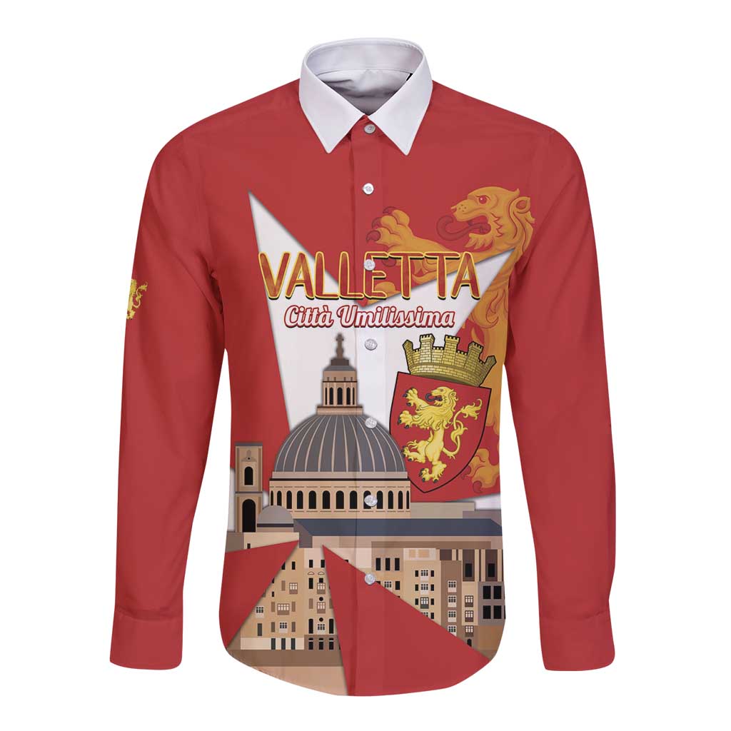 Valletta Malta Long Sleeve Button Shirt Maltese Cross Citta Umilissima - Wonder Print Shop
