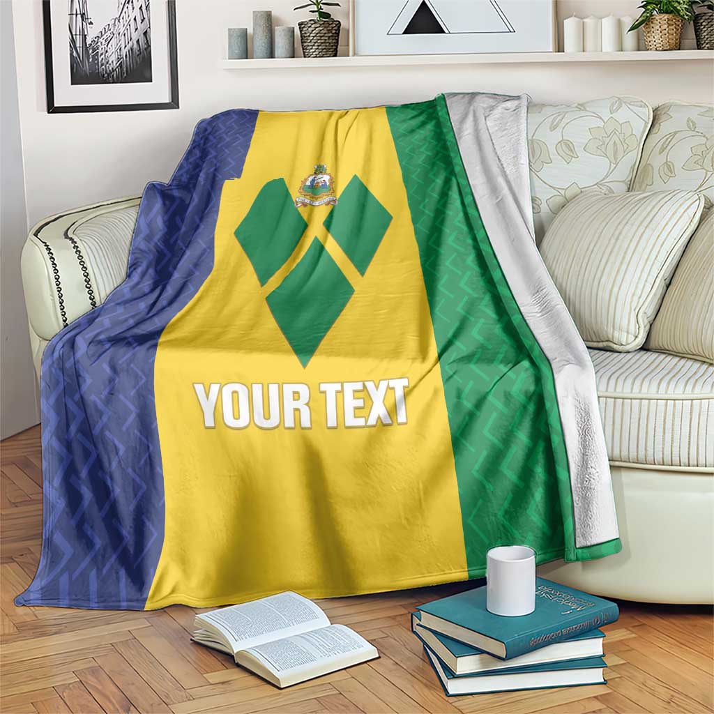 Football blanket in yellow, green and blue with crest and "YOUR TEXT"