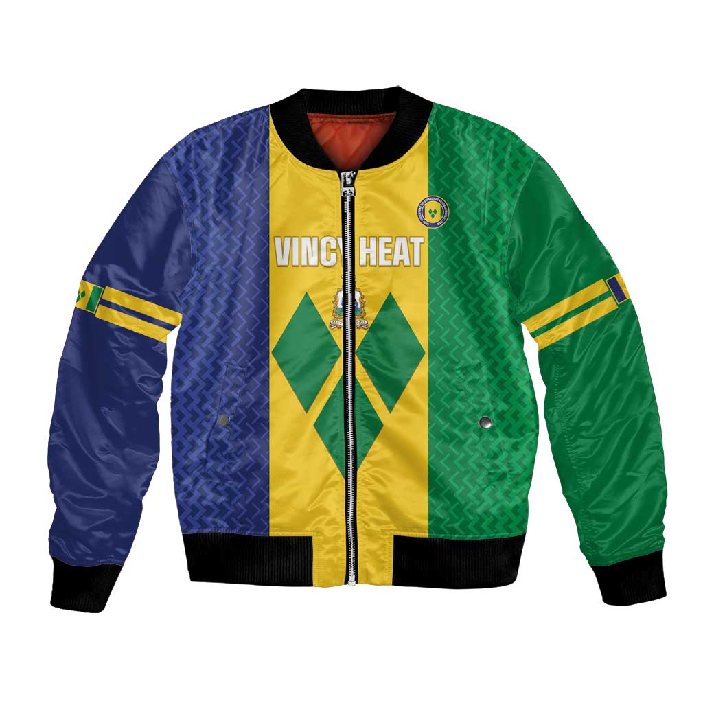 Unisex football bomber jacket, zip-front yellow panel with “VINC HEAT” text and crest