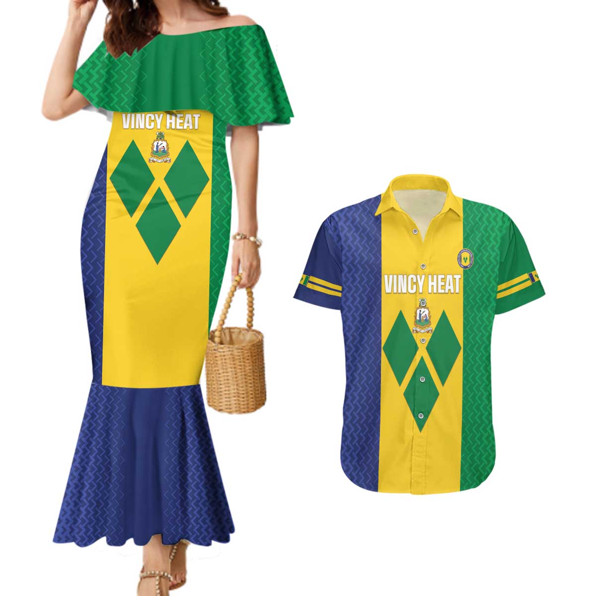 Custom Saint Vincent and the Grenadines Football Couples Matching Mermaid Dress and Hawaiian Shirt Go Champions Vincy Heat