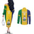 Custom Saint Vincent and the Grenadines Football Couples Matching Off The Shoulder Long Sleeve Dress and Long Sleeve Button Shirt Go Champions Vincy Heat