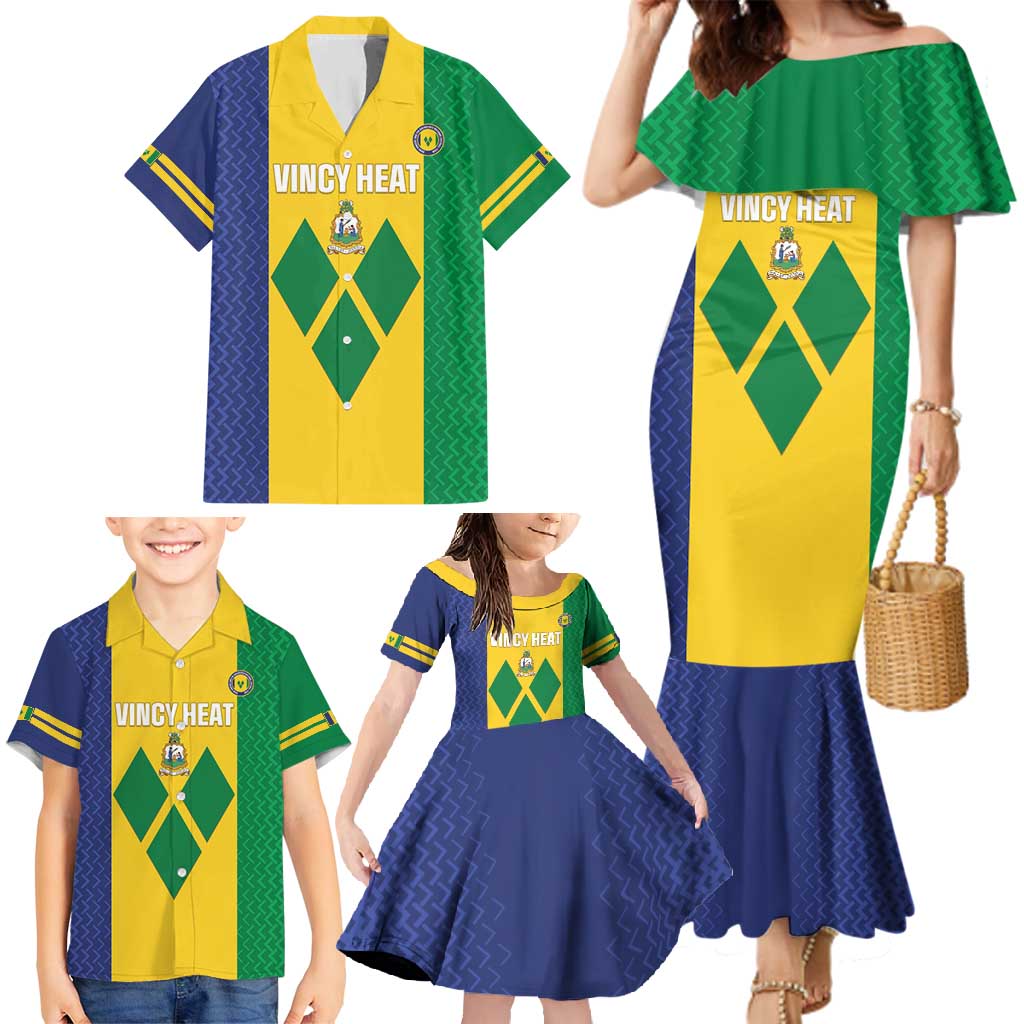 Custom Saint Vincent and the Grenadines Football Family Matching Mermaid Dress and Hawaiian Shirt Go Champions Vincy Heat - Wonder Print Shop