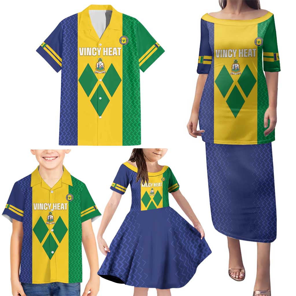 Custom Saint Vincent and the Grenadines Football Family Matching Puletasi and Hawaiian Shirt Go Champions Vincy Heat