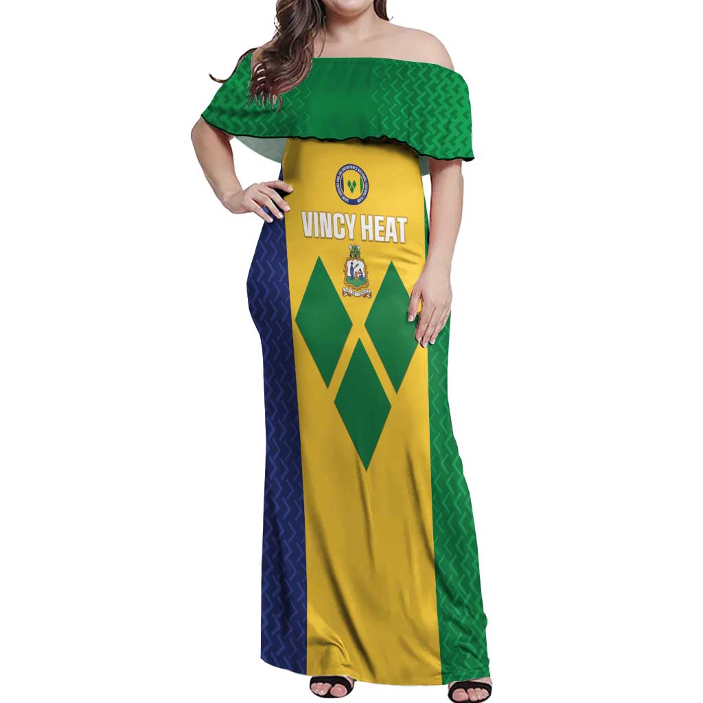 Custom Saint Vincent and the Grenadines Football Off Shoulder Maxi Dress Go Champions Vincy Heat - Wonder Print Shop