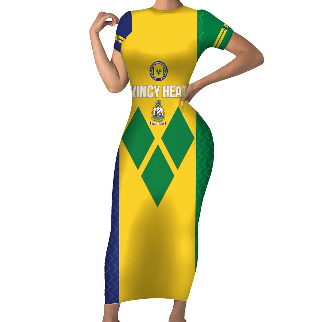 Custom Saint Vincent and the Grenadines Football Short Sleeve Bodycon Dress Go Champions Vincy Heat - Wonder Print Shop