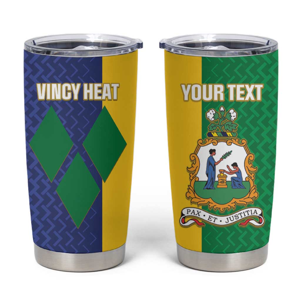 Personalized stainless steel tumbler with clear lid; blue, yellow, green Vincy Heat design
