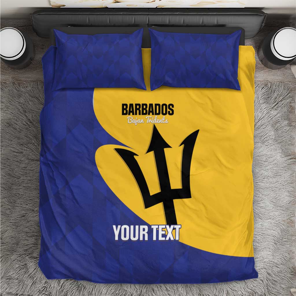 Football bedding set with blue and yellow duvet and matching pillowcases, Barbados and trident graphics