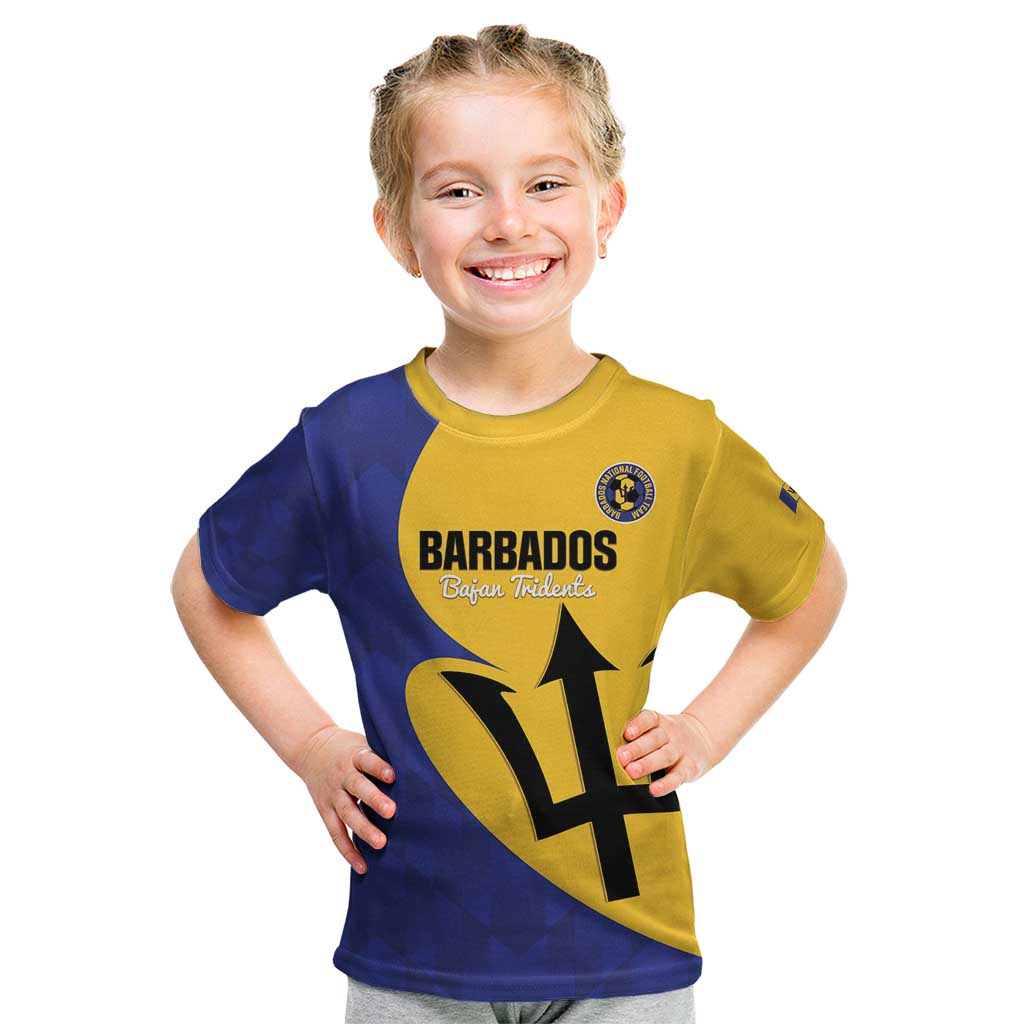 Custom Barbados Football Kid T Shirt Go Champions Bajan Tridents - Wonder Print Shop