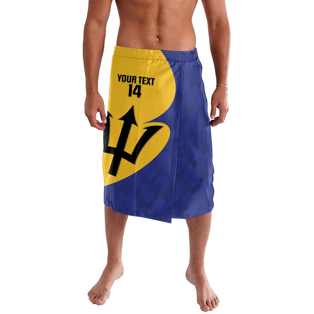Blue and yellow football-style lavalava/board shorts with large number 14 graphic