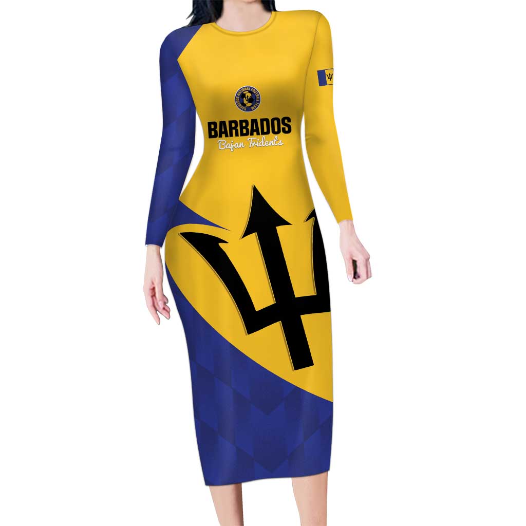 Custom Barbados Football Long Sleeve Bodycon Dress Go Champions Bajan Tridents - Wonder Print Shop