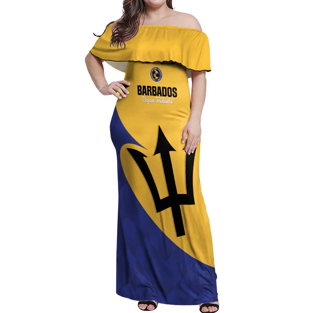 Custom Barbados Football Off Shoulder Maxi Dress Go Champions Bajan Tridents - Wonder Print Shop