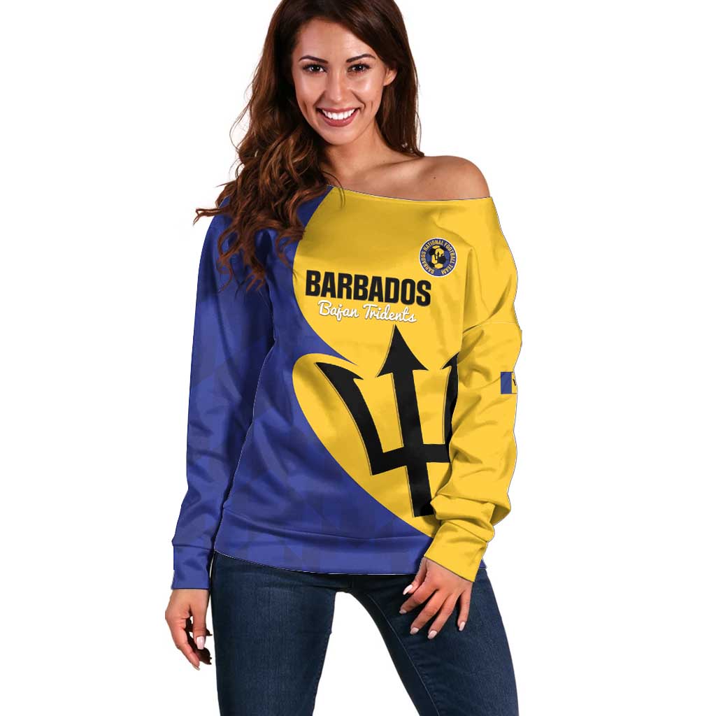 Custom Barbados Football Off Shoulder Sweater Go Champions Bajan Tridents