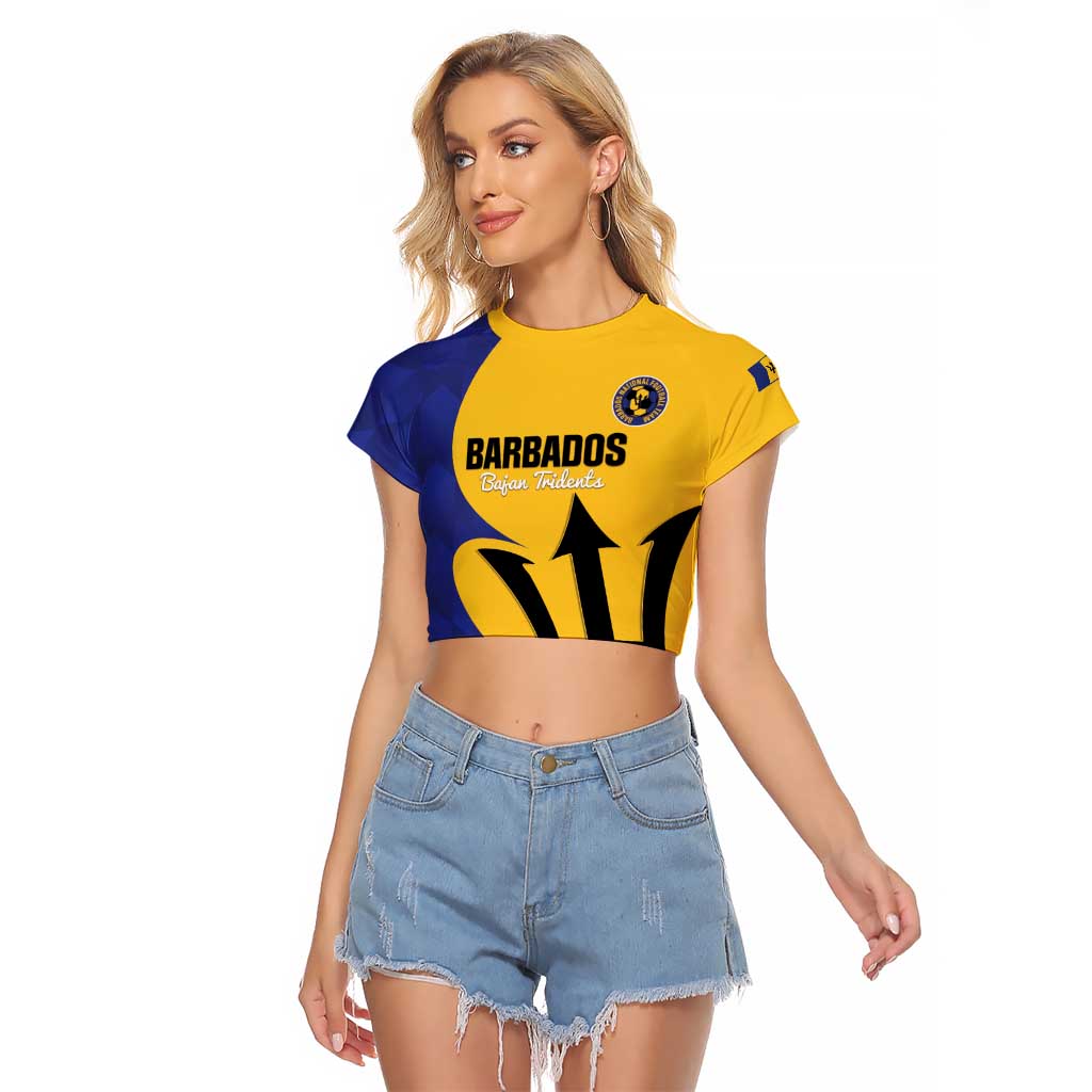 Custom Barbados Football Raglan Cropped T Shirt Go Champions Bajan Tridents - Wonder Print Shop