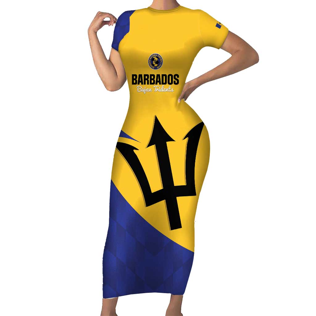 Custom Barbados Football Short Sleeve Bodycon Dress Go Champions Bajan Tridents - Wonder Print Shop