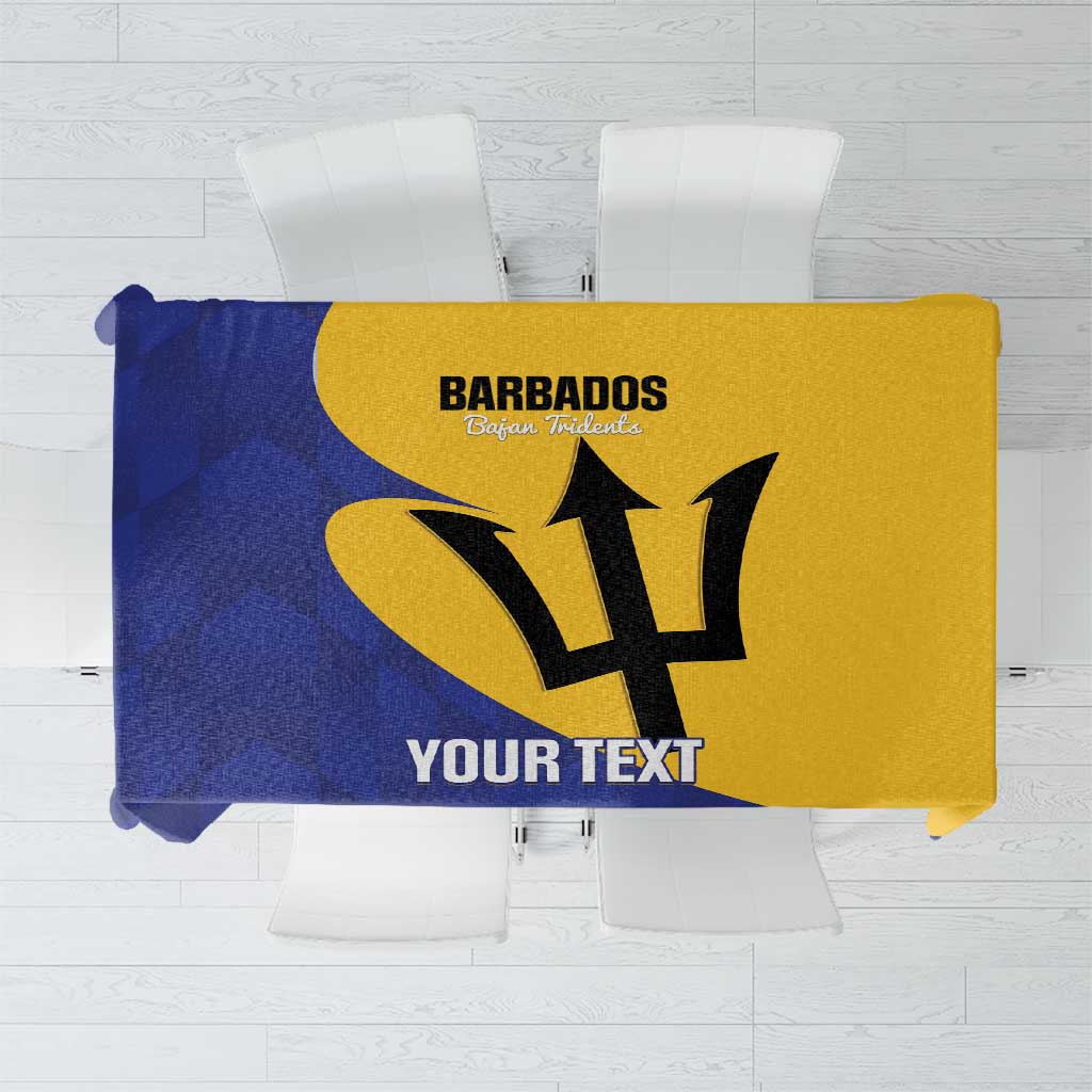Custom Barbados football tablecloth, blue and yellow with Barbados logo and text area