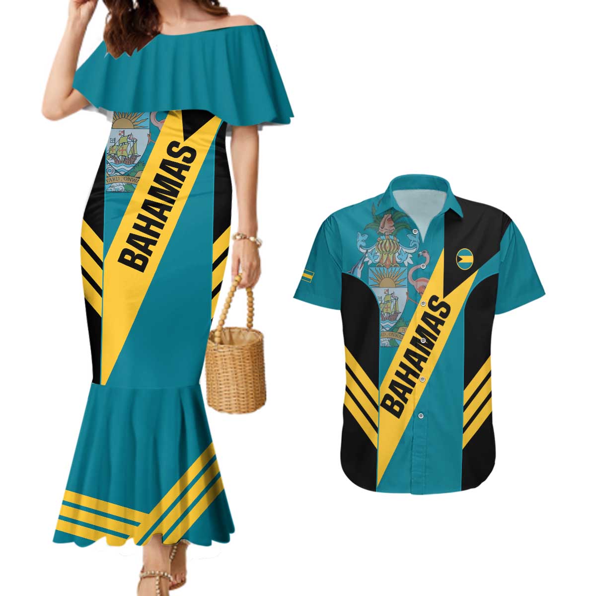 Custom Bahamas Football Couples Matching Mermaid Dress and Hawaiian Shirt Go Bahamian Slayersz