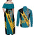 Custom Bahamas Football Couples Matching Off Shoulder Maxi Dress and Long Sleeve Button Shirt Go Bahamian Slayersz