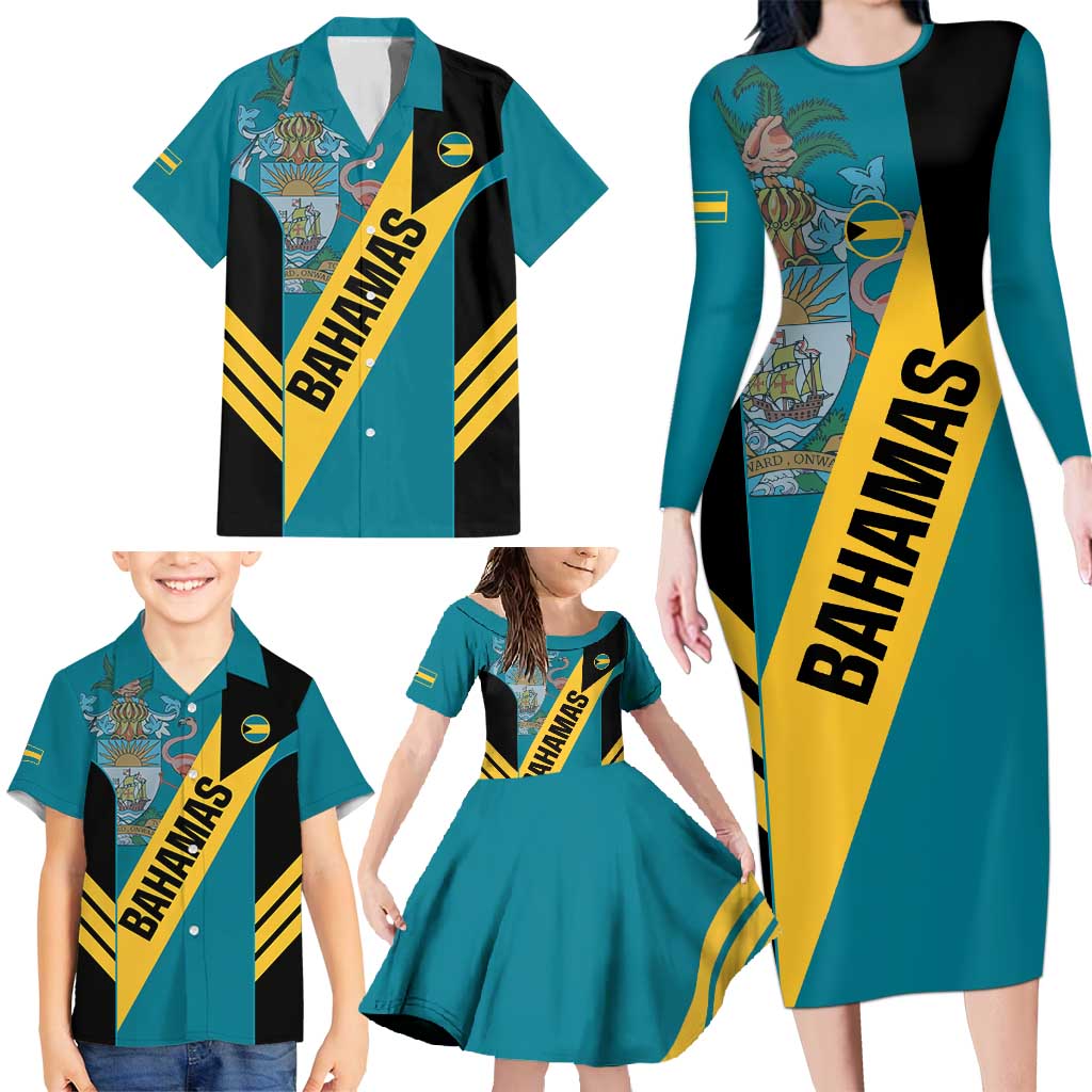 Custom Bahamas Football Family Matching Long Sleeve Bodycon Dress and Hawaiian Shirt Go Bahamian Slayersz - Wonder Print Shop