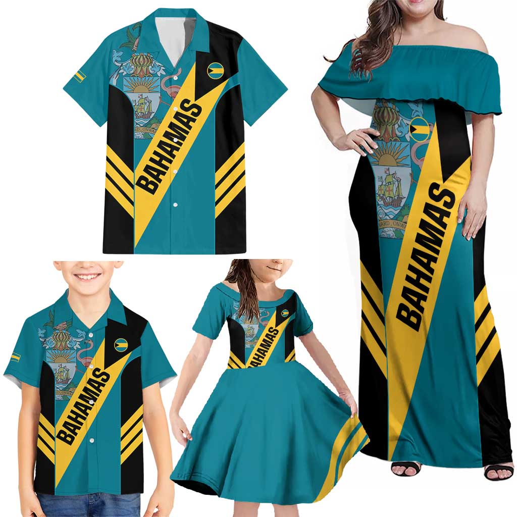 Custom Bahamas Football Family Matching Off Shoulder Maxi Dress and Hawaiian Shirt Go Bahamian Slayersz - Wonder Print Shop