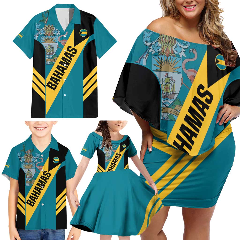 Custom Bahamas Football Family Matching Off Shoulder Short Dress and Hawaiian Shirt Go Bahamian Slayersz - Wonder Print Shop