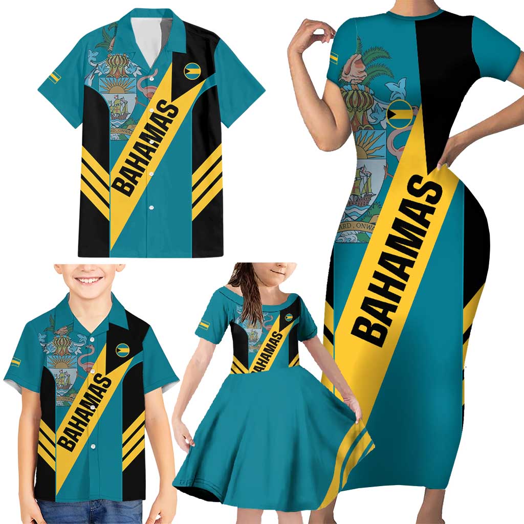 Custom Bahamas Football Family Matching Short Sleeve Bodycon Dress and Hawaiian Shirt Go Bahamian Slayersz - Wonder Print Shop