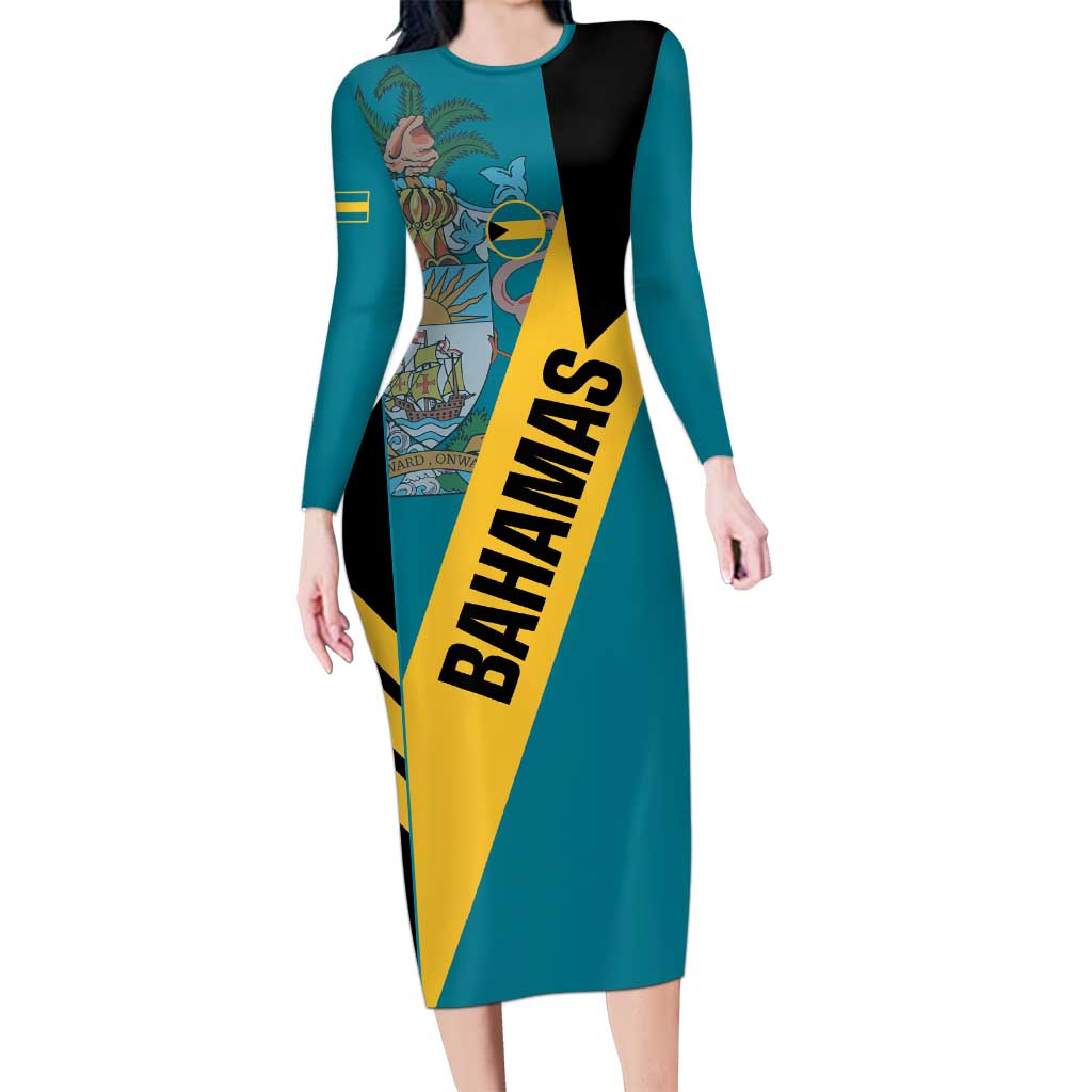 Custom Bahamas Football Long Sleeve Bodycon Dress Go Bahamian Slayersz - Wonder Print Shop