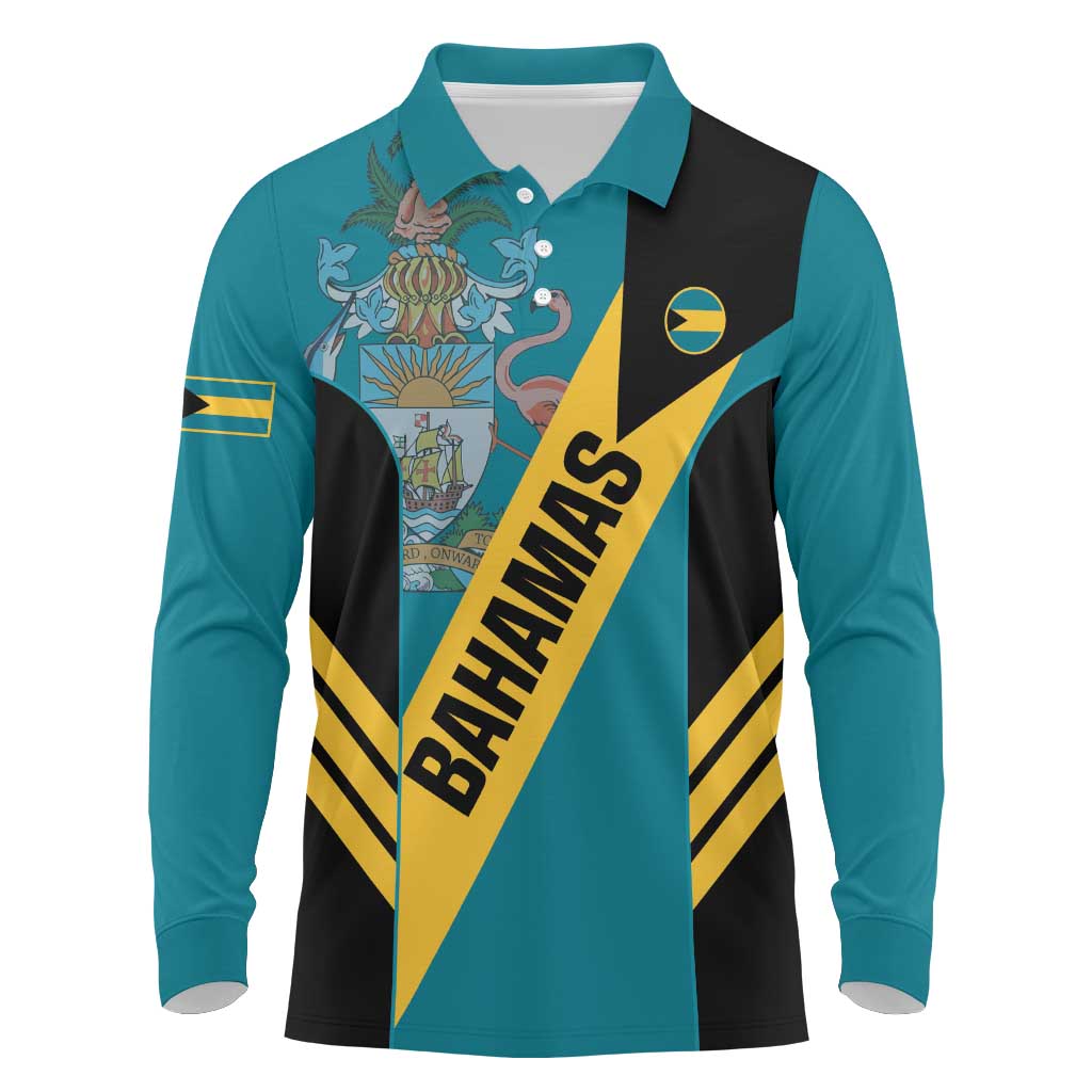 Custom Bahamas Football Long Sleeve Polo Shirt Go Bahamian Slayersz - Wonder Print Shop