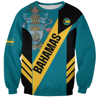 Unisex aquamarine football sweatshirt with Bahamas crest and diagonal yellow graphic text