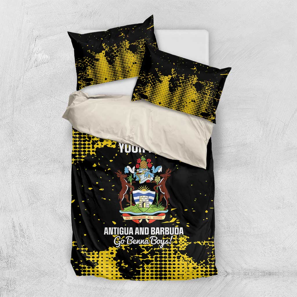 Black and yellow football bedding set with two pillows and comforter, Antigua crest graphic